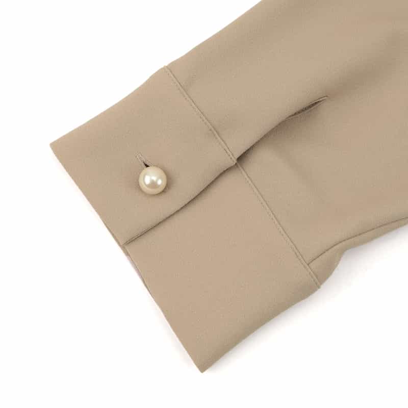 BARNEYS NEW YORK ウォッシャブル パールボタンドレープヘムドレス BEIGE