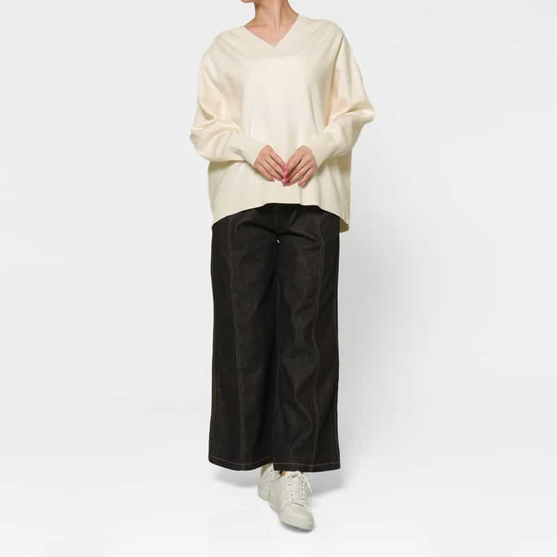 BARNEYS NEW YORK ウォッシャブル Vネックニットプルオーバー IVORY