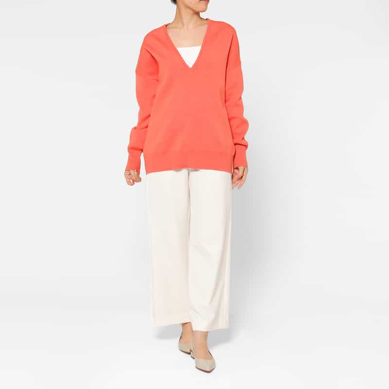 BARNEYS NEW YORK ウォッシャブル Vネックニットプルオーバー CORAL