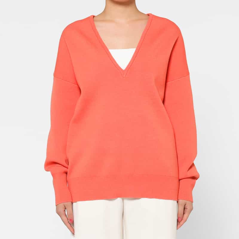BARNEYS NEW YORK ウォッシャブル Vネックニットプルオーバー CORAL