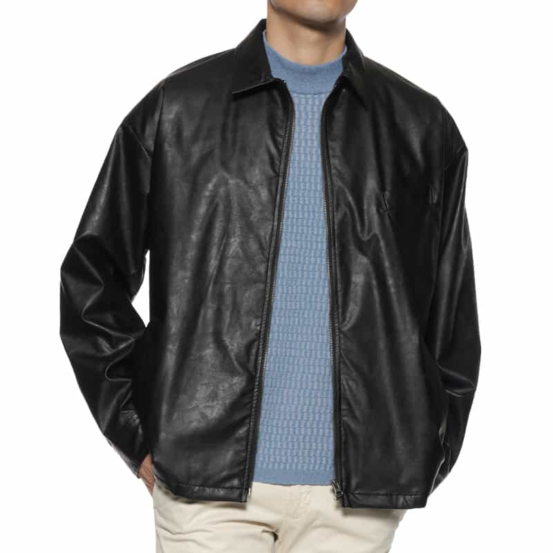 BARNEYS NEW YORK フェイクレザー ブルゾン BLACK