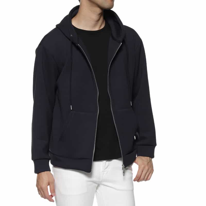 BARNEYS NEW YORK ダンボールニット素材ジップアップパーカ NAVY