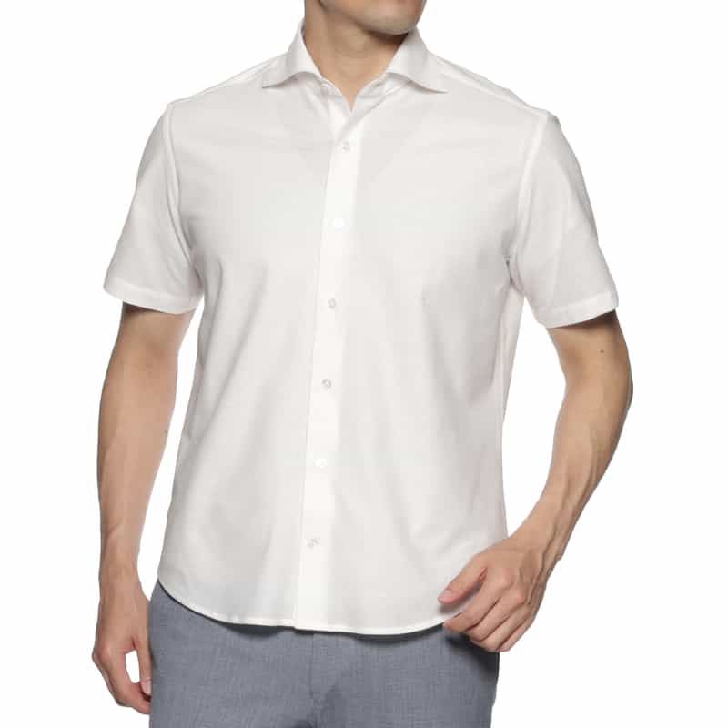 BARNEYS NEW YORK ストレッチ素材 カッタウェイカラーシャツ WHITE