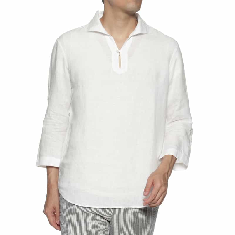 BARNEYS NEW YORK リネン素材カプリシャツ WHITE