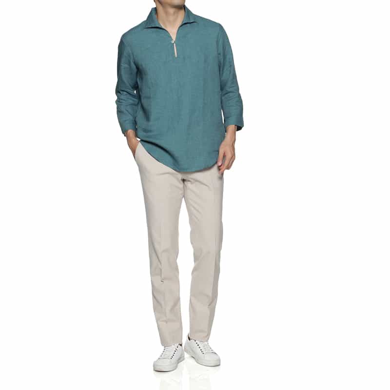 BARNEYS NEW YORK リネン素材カプリシャツ BLUE