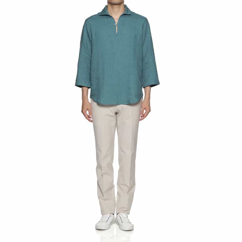 BARNEYS NEW YORK リネン素材カプリシャツ BLUE