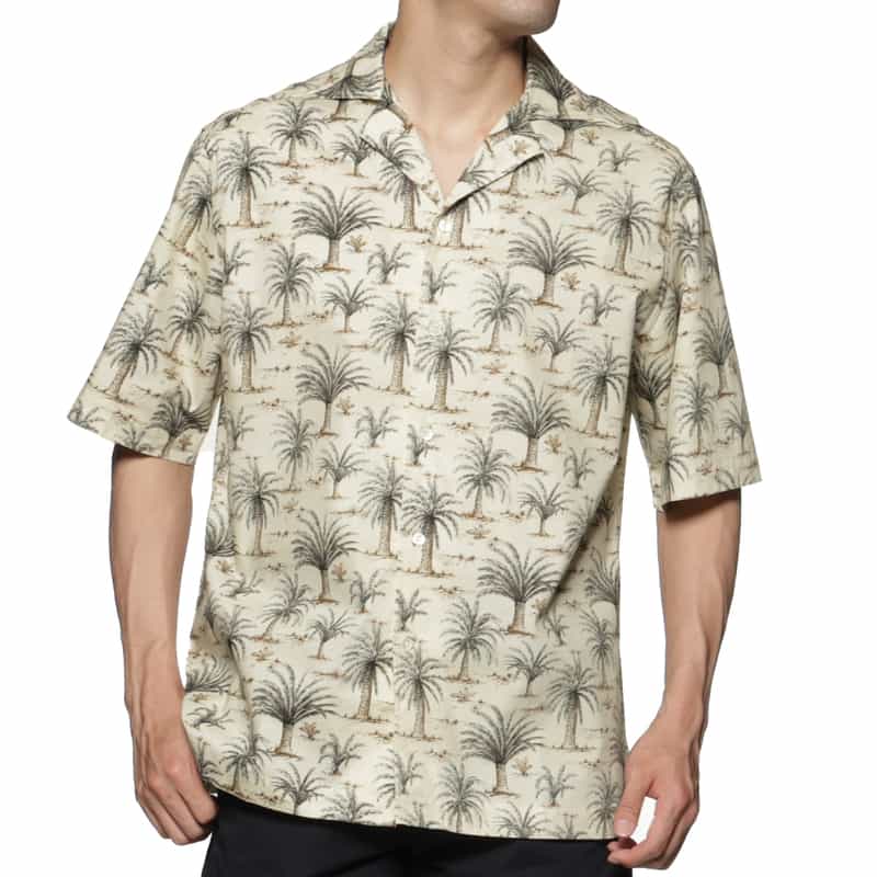 BARNEYS NEW YORK パームツリー柄オープンカラーシャツ WHITE