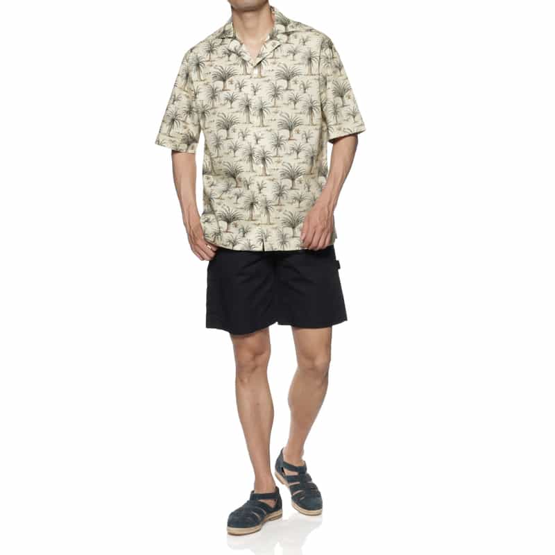 BARNEYS NEW YORK パームツリー柄オープンカラーシャツ WHITE