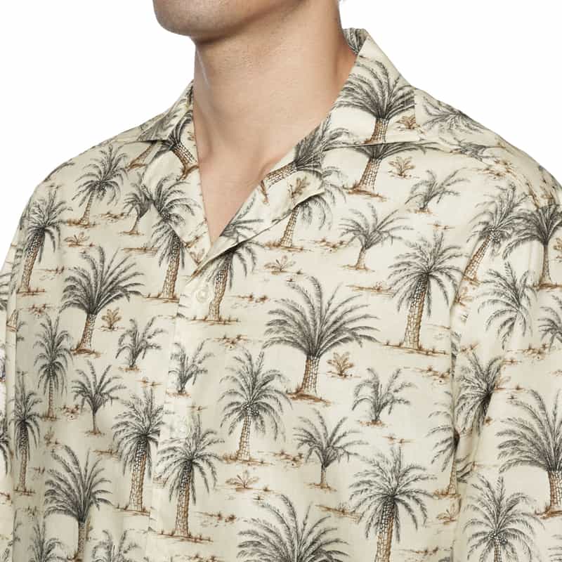 BARNEYS NEW YORK パームツリー柄オープンカラーシャツ WHITE