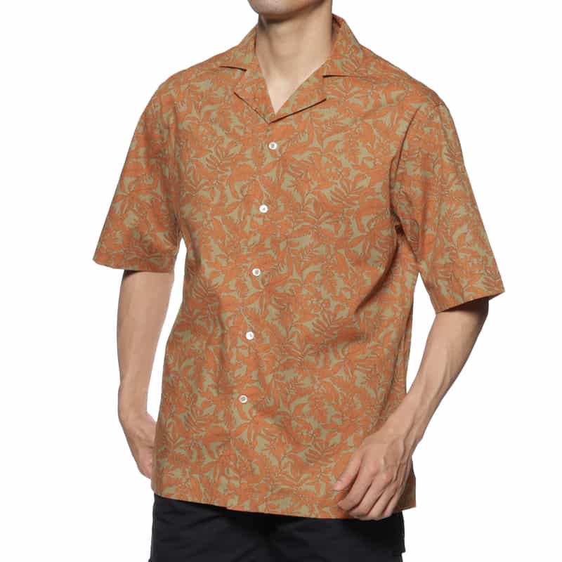 BARNEYS NEW YORK リーフ柄オープンカラーシャツ ORANGE