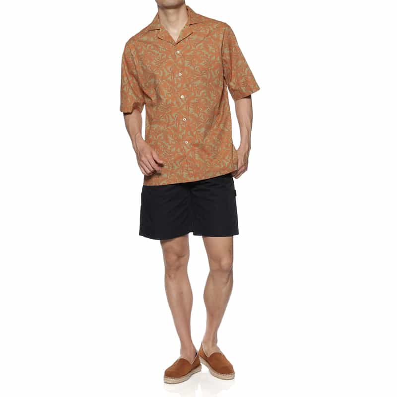 BARNEYS NEW YORK リーフ柄オープンカラーシャツ ORANGE
