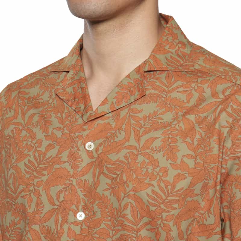 BARNEYS NEW YORK リーフ柄オープンカラーシャツ ORANGE