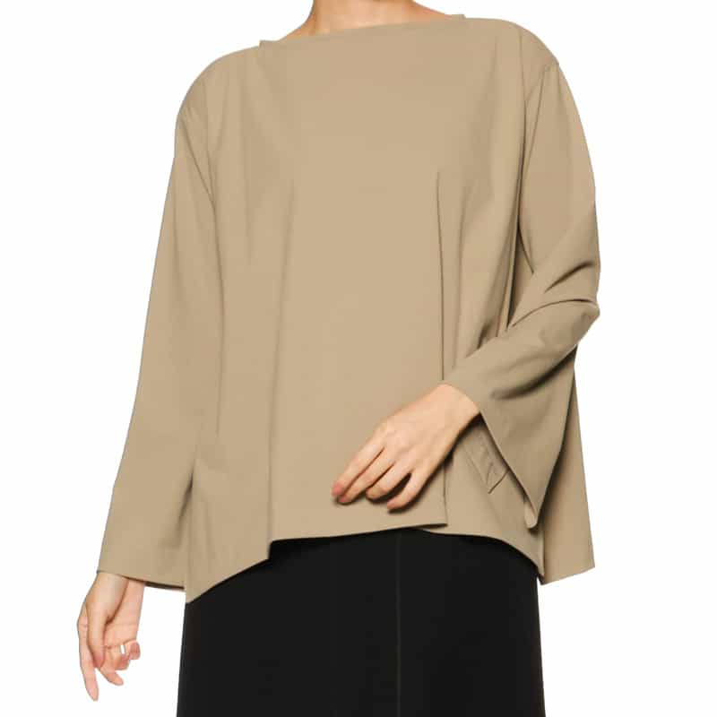 BARNEYS NEW YORK ウォッシャブル バックティアドロップ  ボートネックブラウス BROWN