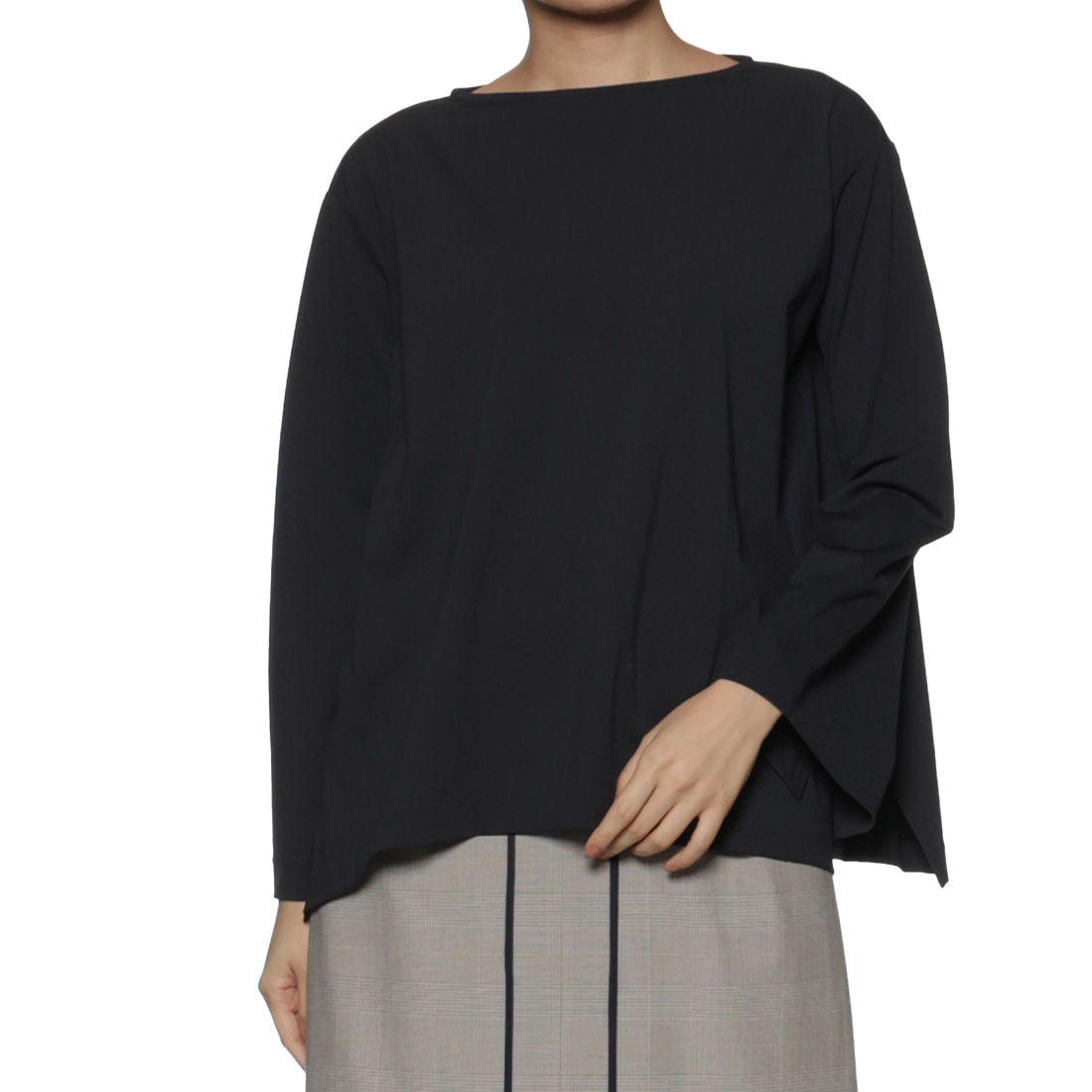 ウォッシャブル バックティアドロップ  ボートネックブラウス