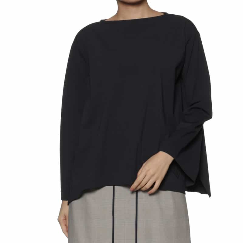 BARNEYS NEW YORK ウォッシャブル バックティアドロップ  ボートネックブラウス BLACK
