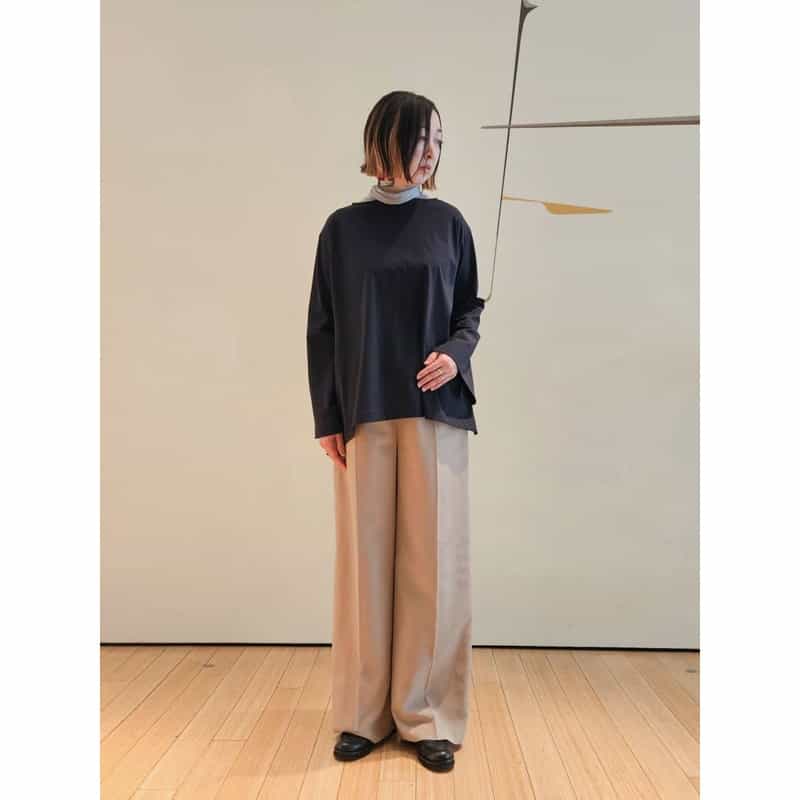 BARNEYS NEW YORK ウォッシャブル バックティアドロップ  ボートネックブラウス BLACK