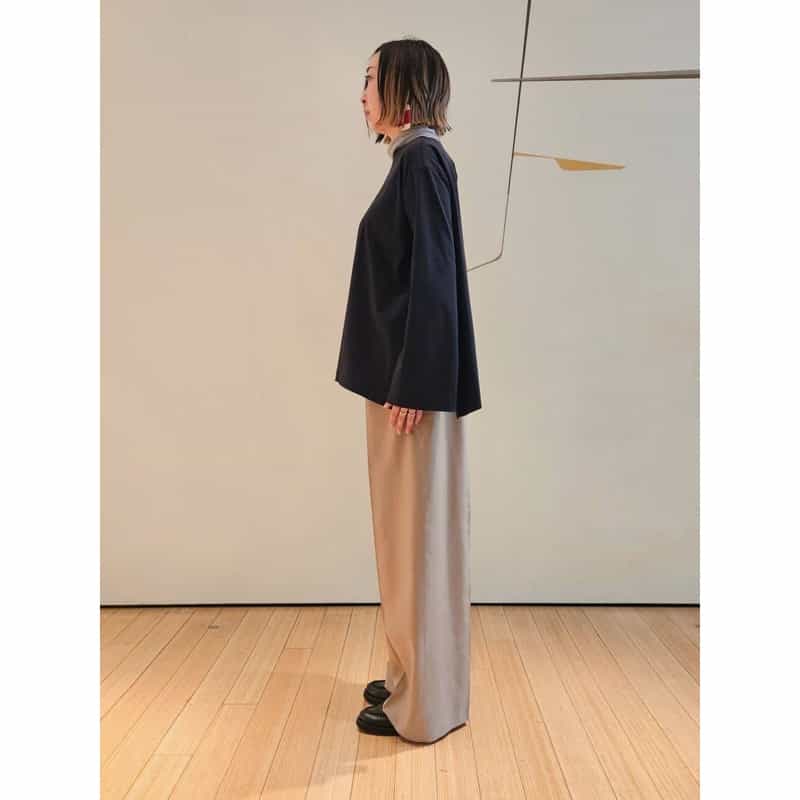 BARNEYS NEW YORK ウォッシャブル バックティアドロップ  ボートネックブラウス BLACK