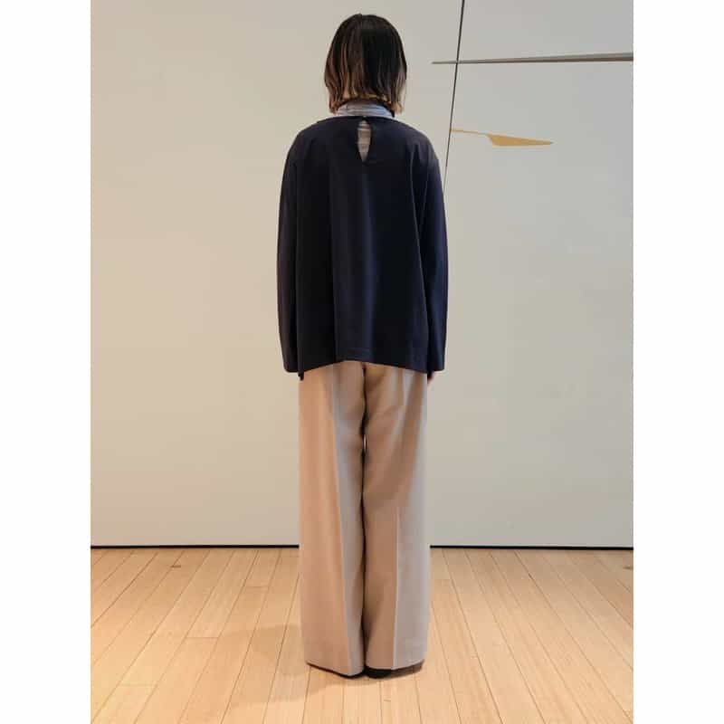 BARNEYS NEW YORK ウォッシャブル バックティアドロップ  ボートネックブラウス BLACK