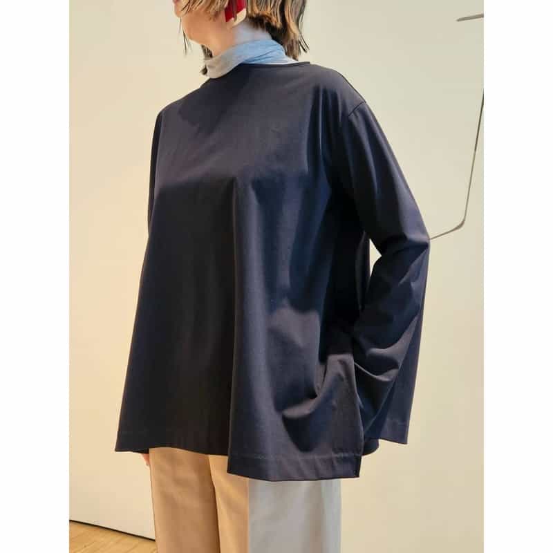 BARNEYS NEW YORK ウォッシャブル バックティアドロップ  ボートネックブラウス BLACK