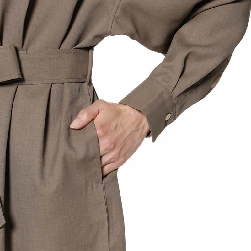 BARNEYS NEW YORK ウォッシャブル ベルテッド オープンカラーシャツドレス BEIGE