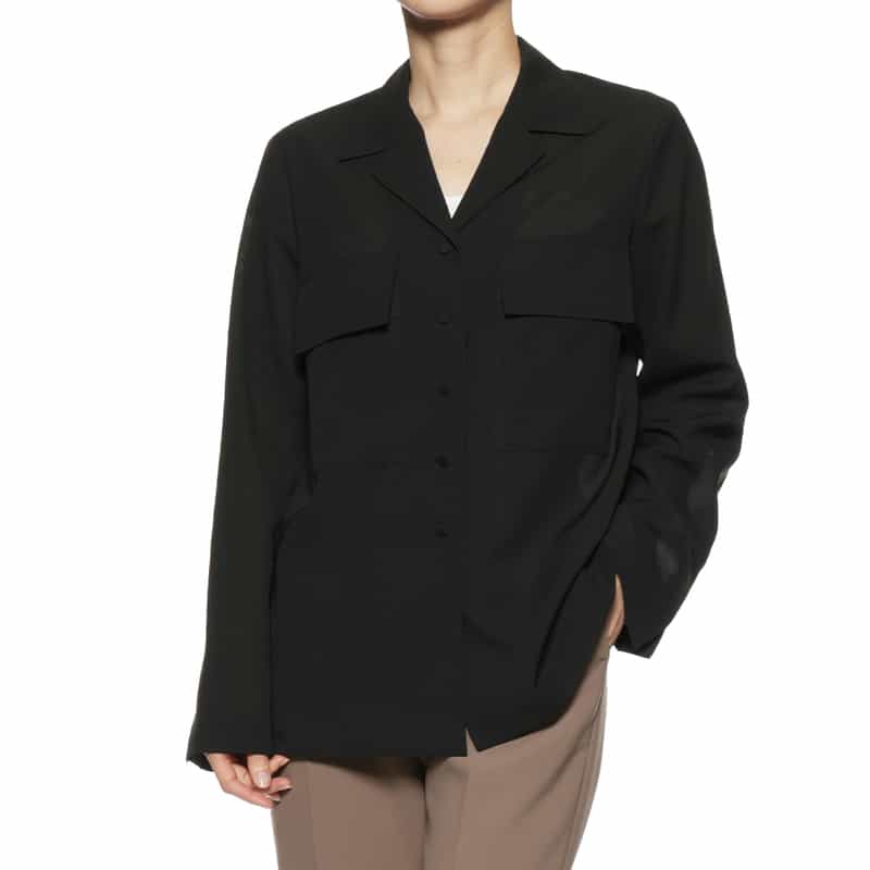 BARNEYS NEW YORK ウォッシャブル シアー シャツジャケット BLACK