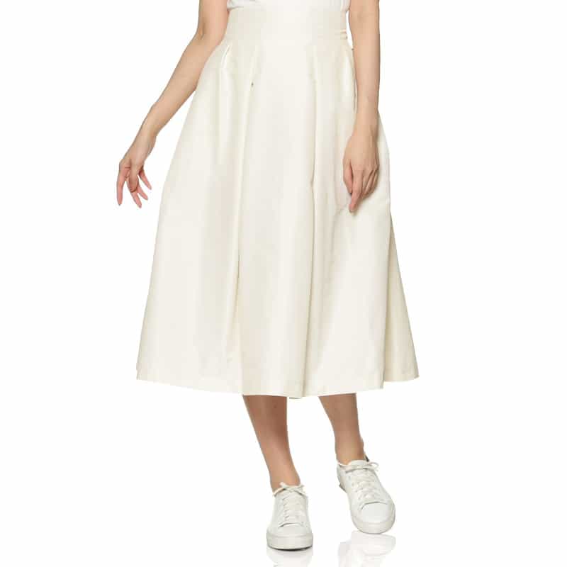 BARNEYS NEW YORK ウォッシャブル タフタ素材フレアスカート WHITE