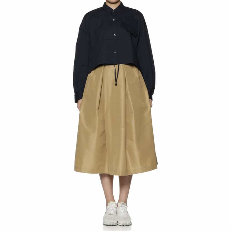 BARNEYS NEW YORK ウォッシャブル タフタ素材フレアスカート BEIGE