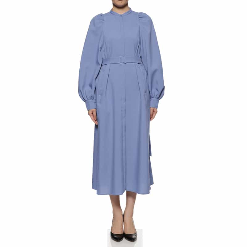 BARNEYS NEW YORK ウォッシャブル スタンドカラードレス BLUE