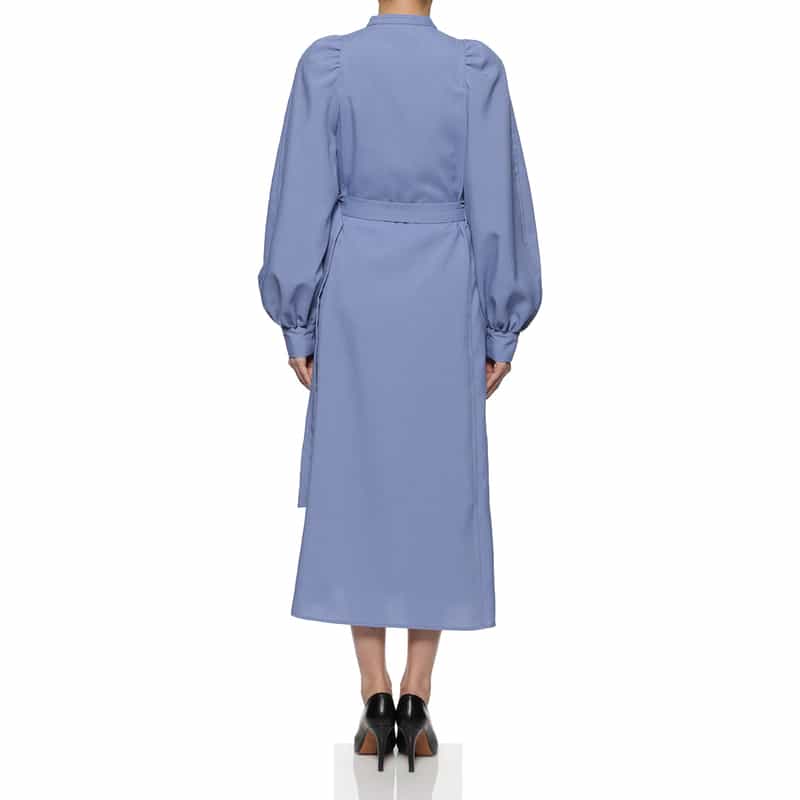 BARNEYS NEW YORK ウォッシャブル スタンドカラードレス BLUE