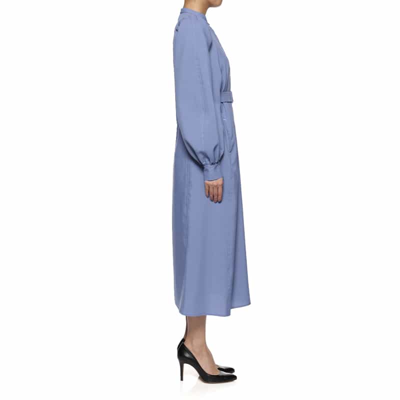 BARNEYS NEW YORK ウォッシャブル スタンドカラードレス BLUE