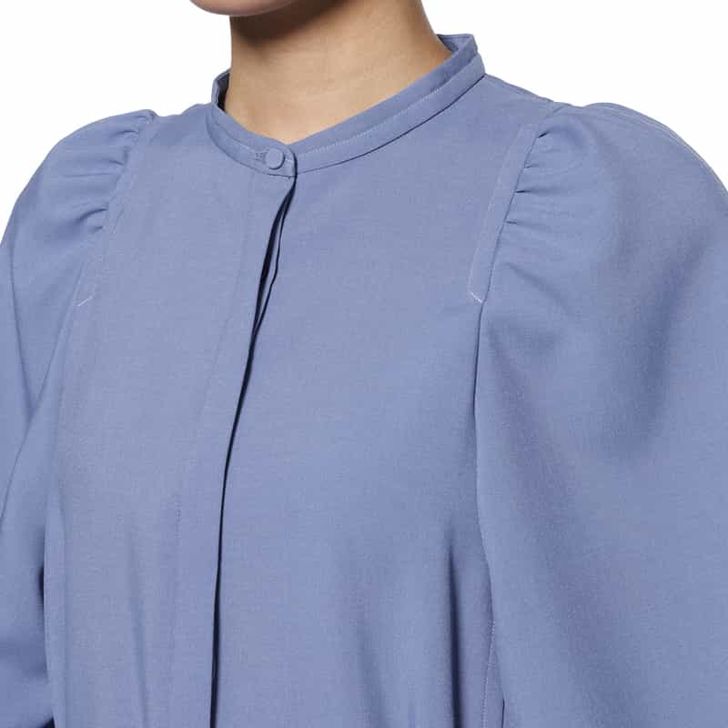 BARNEYS NEW YORK ウォッシャブル スタンドカラードレス BLUE