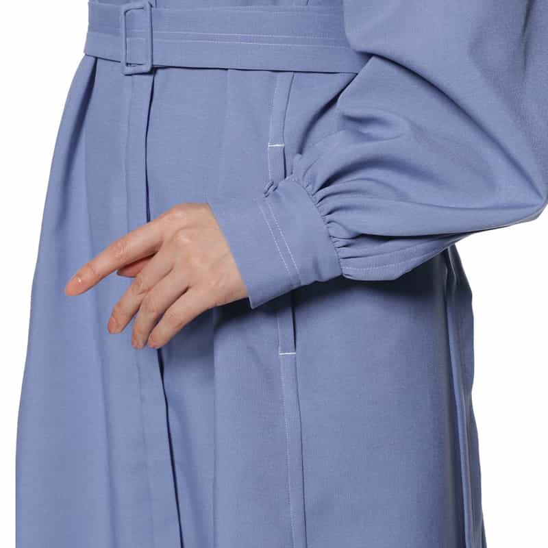 BARNEYS NEW YORK ウォッシャブル スタンドカラードレス BLUE