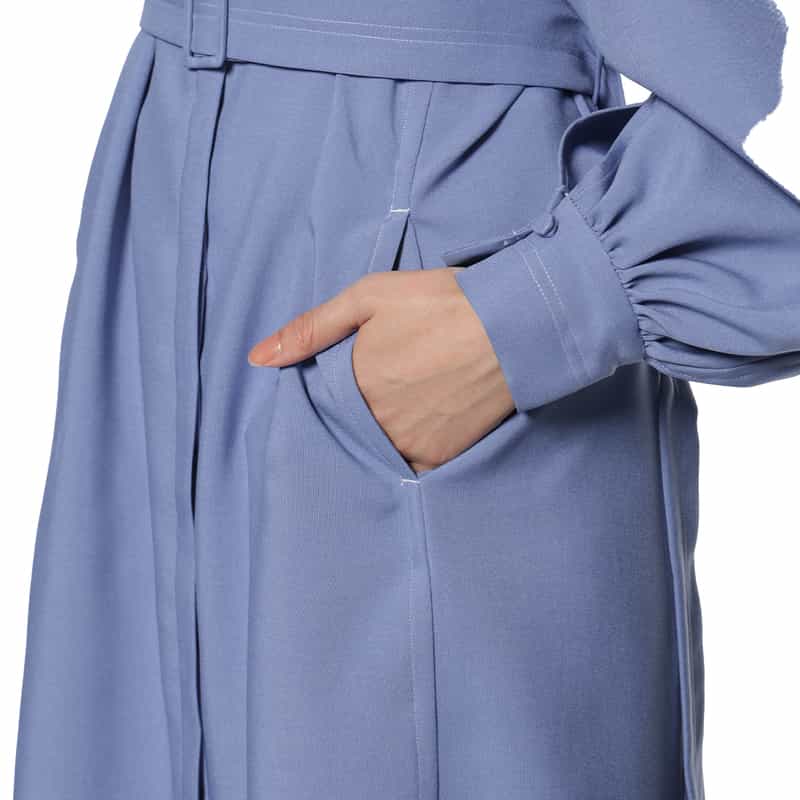 BARNEYS NEW YORK ウォッシャブル スタンドカラードレス BLUE