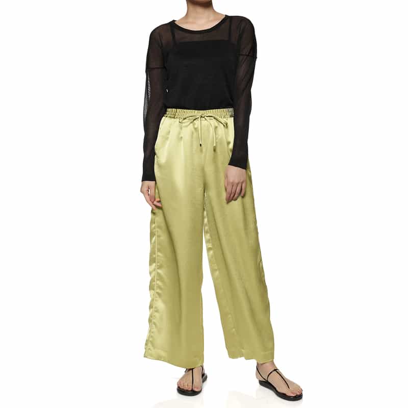 BARNEYS NEW YORK ウォッシャブル サテンワイドシルエットパンツ GREEN