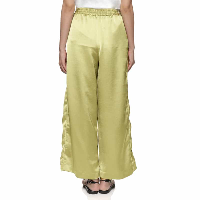 BARNEYS NEW YORK ウォッシャブル サテンワイドシルエットパンツ GREEN