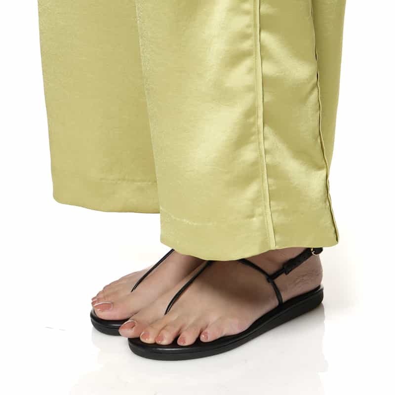 BARNEYS NEW YORK ウォッシャブル サテンワイドシルエットパンツ GREEN