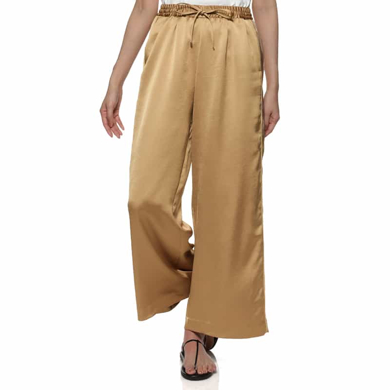 BARNEYS NEW YORK ウォッシャブル サテンワイドシルエットパンツ LIGHT BROWN