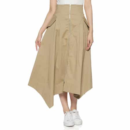ウォッシャブル フロントジップ アシンメトリーヘムスカート