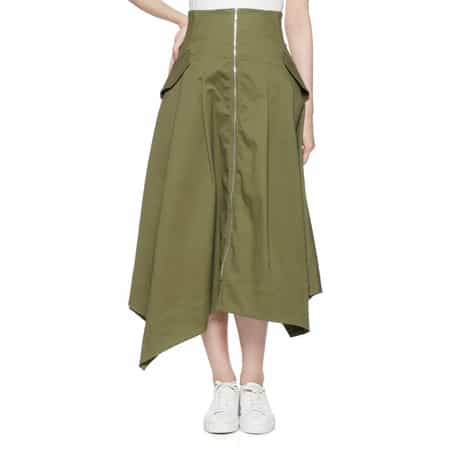 ウォッシャブル フロントジップ アシンメトリーヘムスカート