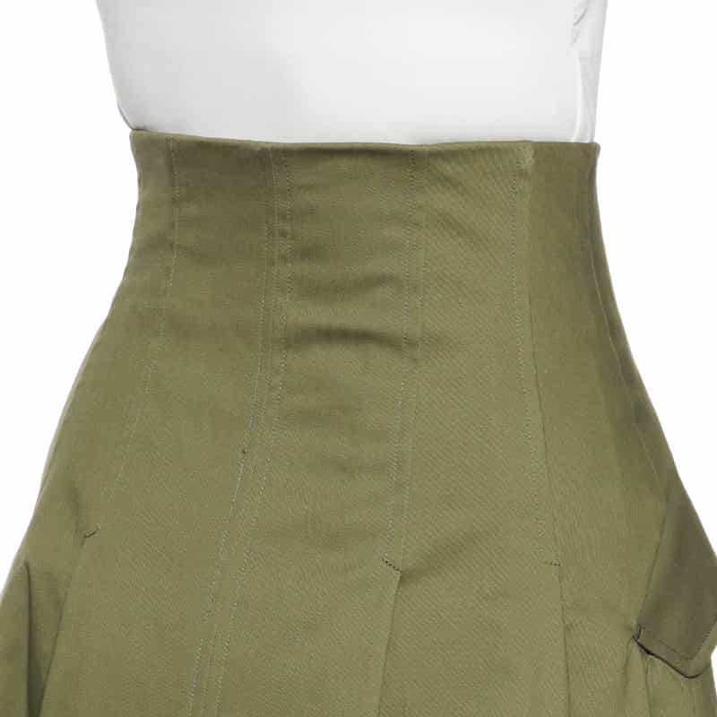 BARNEYS NEW YORK ウォッシャブル フロントジップ アシンメトリーヘムスカート KHAKI