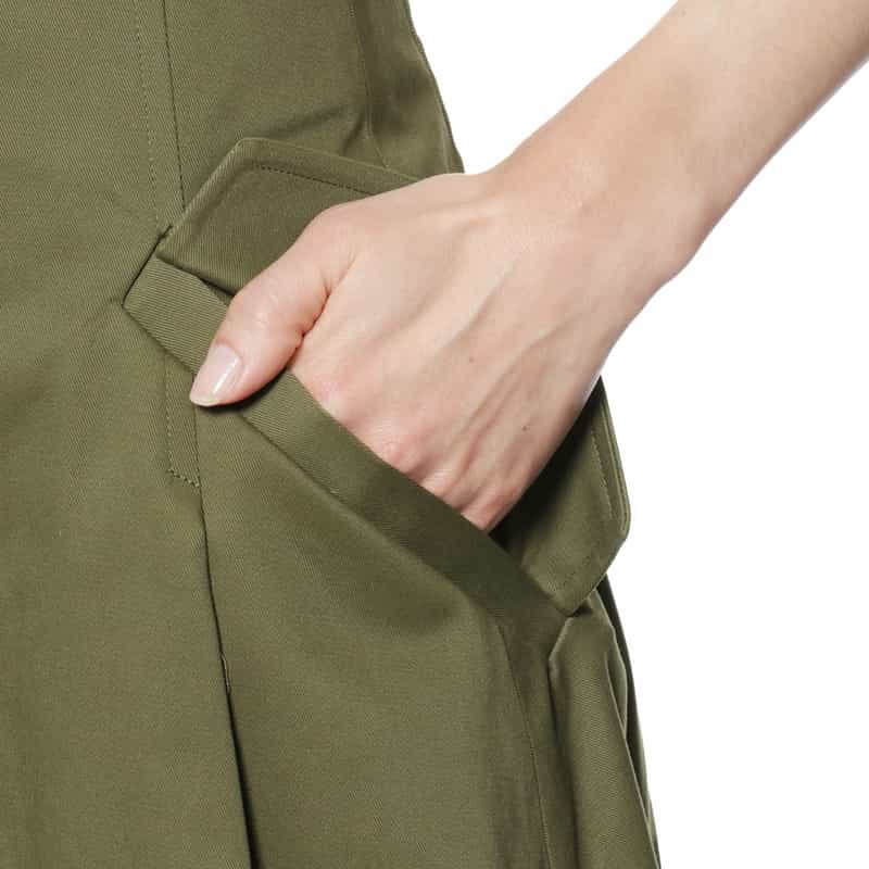 BARNEYS NEW YORK ウォッシャブル フロントジップ アシンメトリーヘムスカート KHAKI