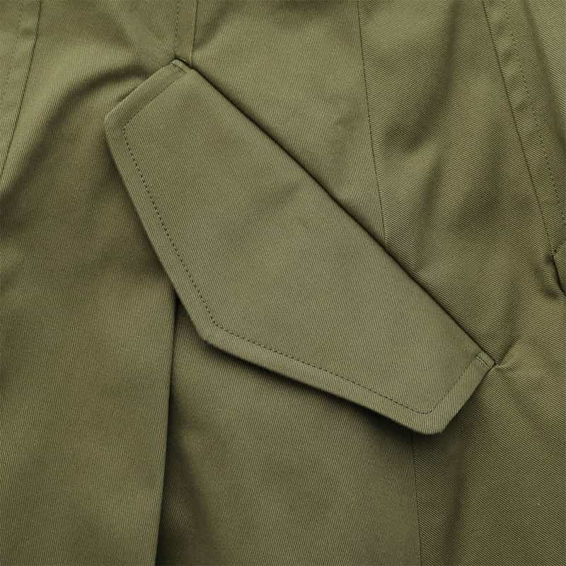 BARNEYS NEW YORK ウォッシャブル フロントジップ アシンメトリーヘムスカート KHAKI
