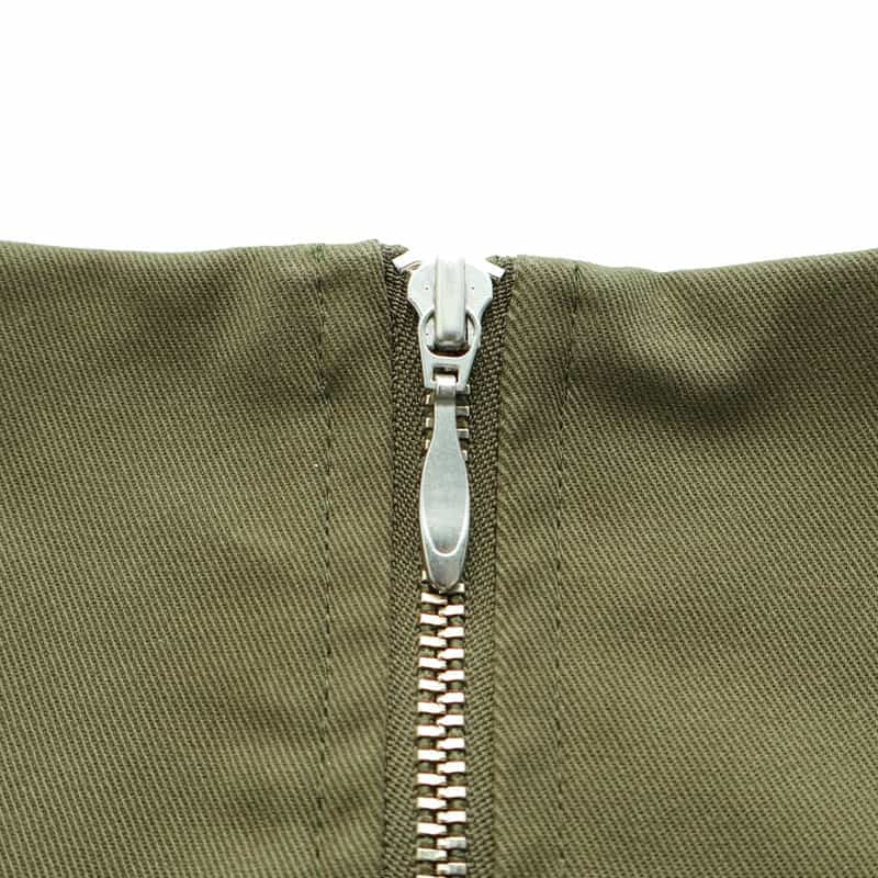 BARNEYS NEW YORK ウォッシャブル フロントジップ アシンメトリーヘムスカート KHAKI