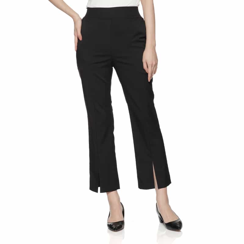 BARNEYS NEW YORK ウォッシャブル フロントスリットパンツ BLACK