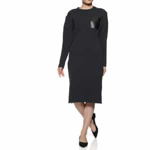 レザーポケット付きワイドリブニットドレス