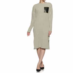 レザーポケット付きワイドリブニットドレス