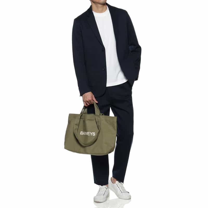 BARNEYS NEW YORK "BARNEYS" ロゴ入り横型2WAYトートバッグ KHAKI