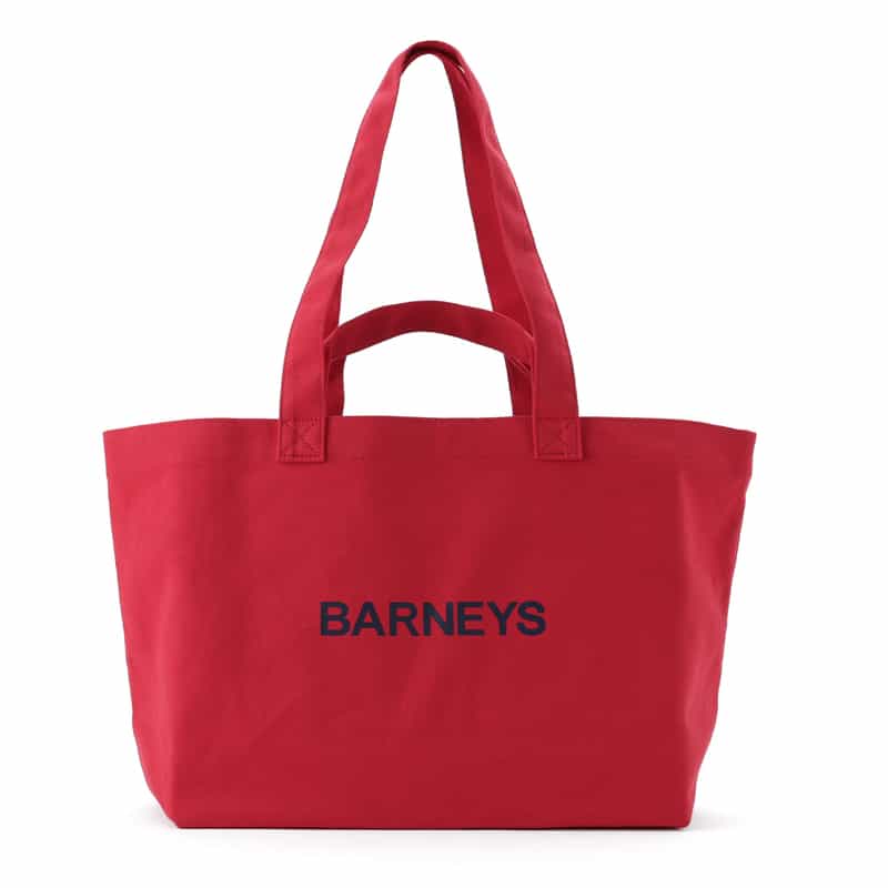 BARNEYS NEW YORK "BARNEYS" ロゴ入り横型2WAYトートバッグ RED
