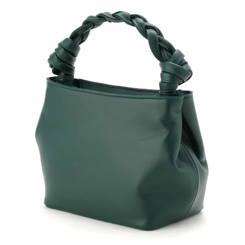 BARNEYS NEW YORK レザー 編み込みハンドル ハンドバッグ GREEN