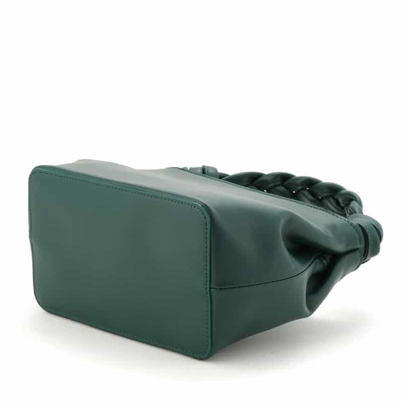 BARNEYS NEW YORK レザー 編み込みハンドル ハンドバッグ GREEN